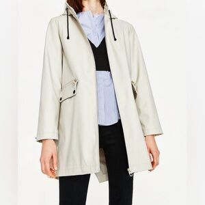 Zara Cream Trench Coat with Hood, Size M